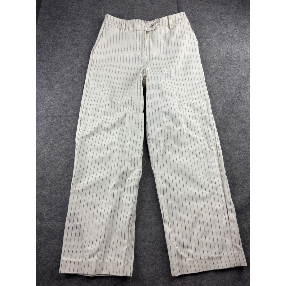 Jason Wu Womens 2 Black White Pinstripe Wide Leg Trousers High Rise Pants Preppy